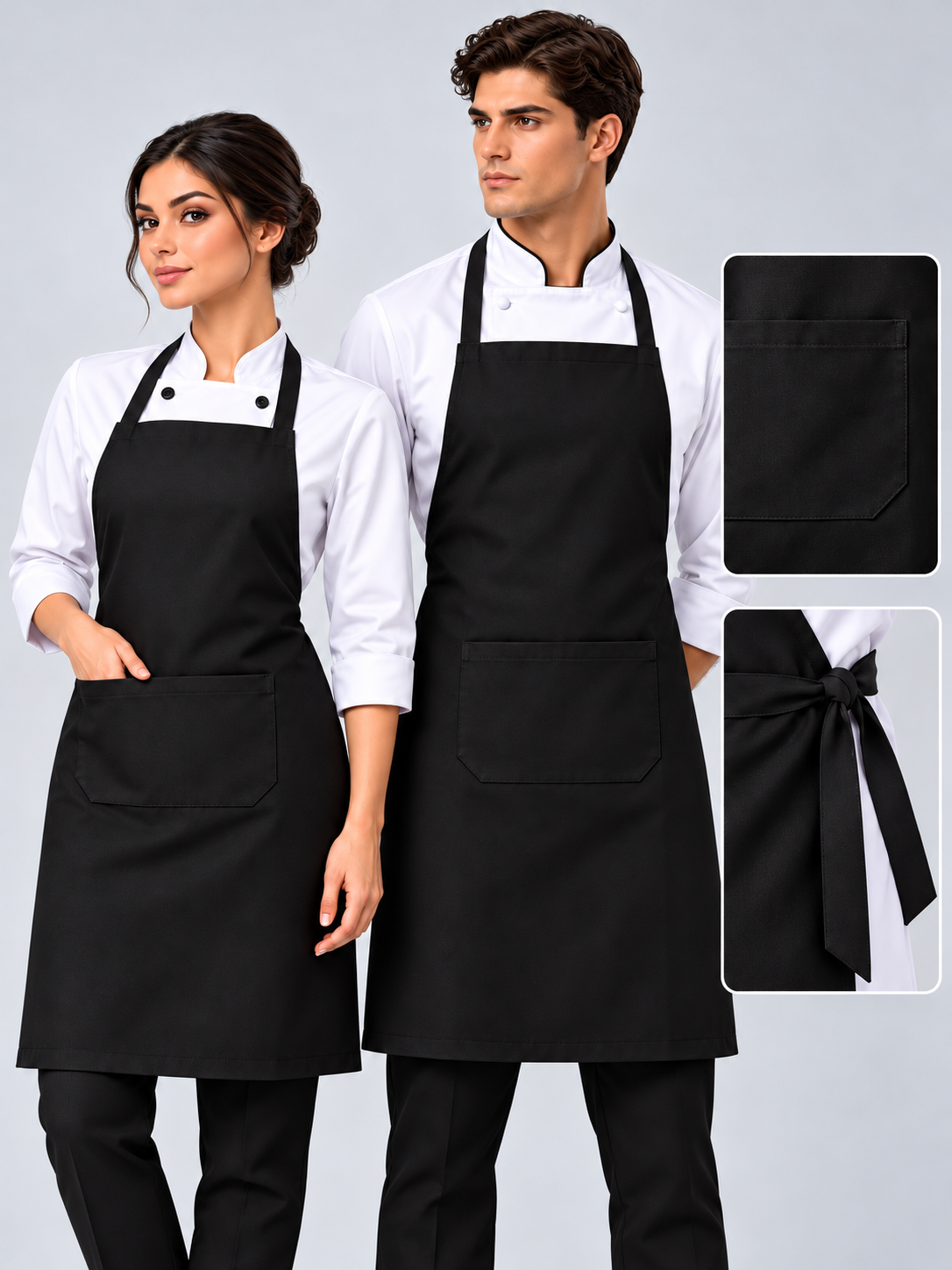 Avental Oxford Preto com Bolso para Cozinha, Garçom e Chef